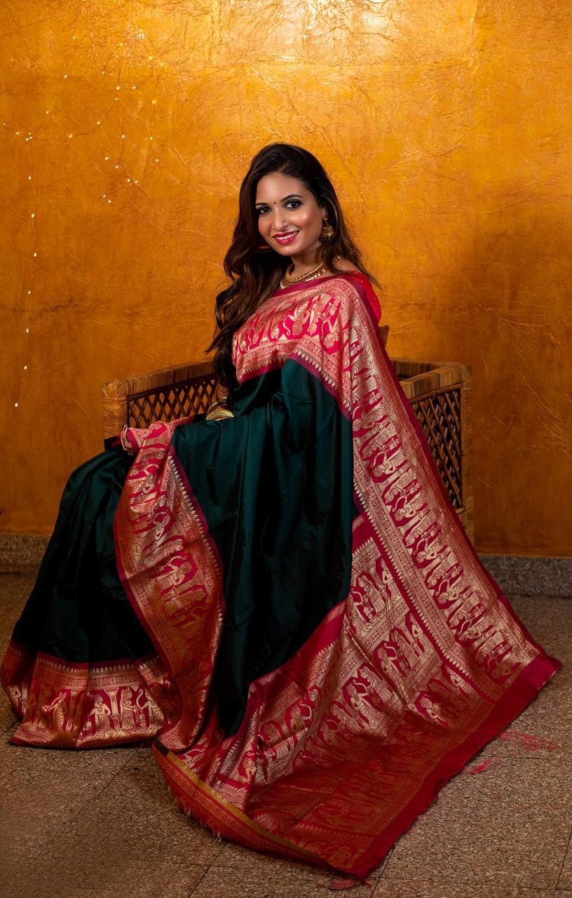Ideal Green Soft Silk Saree With Divine Blouse Piece