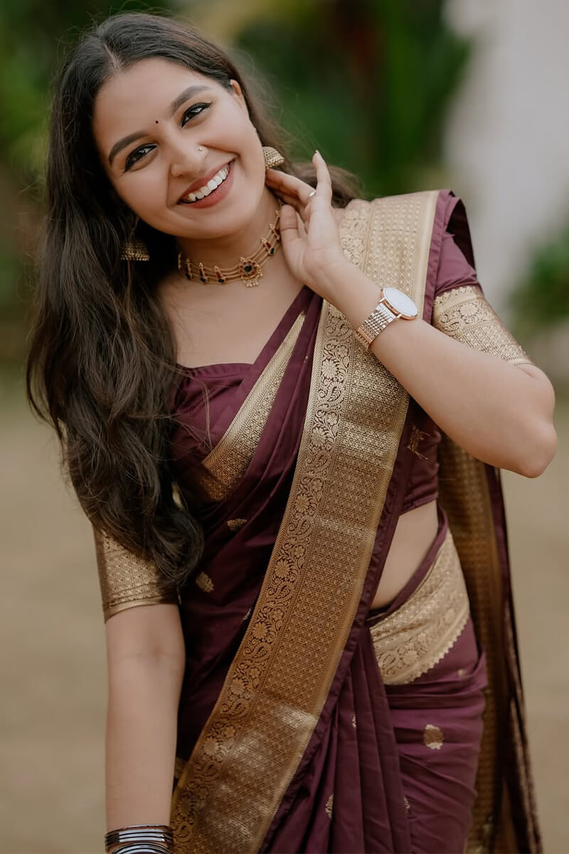 Glorious Wine Soft Silk Saree With Desirable Blouse Piece