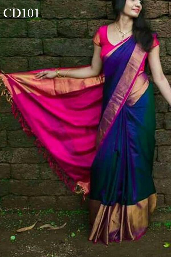 Blue Colored Classy Faux Silk Saree With Blouse Piece For Women