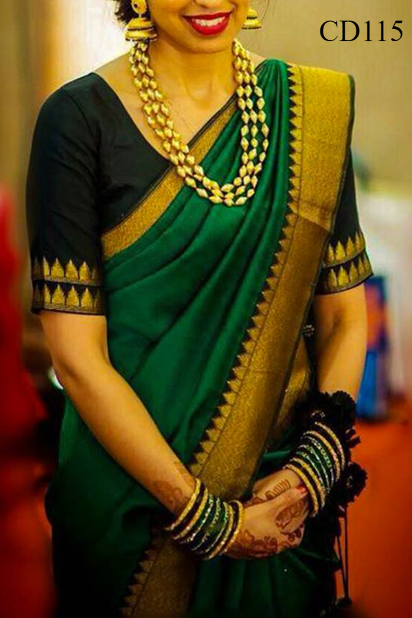 Green Colored Classy Faux Silk Saree With Blouse Piece For Women