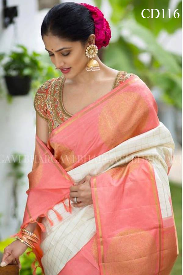 Pink And White Colored Classy Faux Silk Saree With Blouse Piece For Women