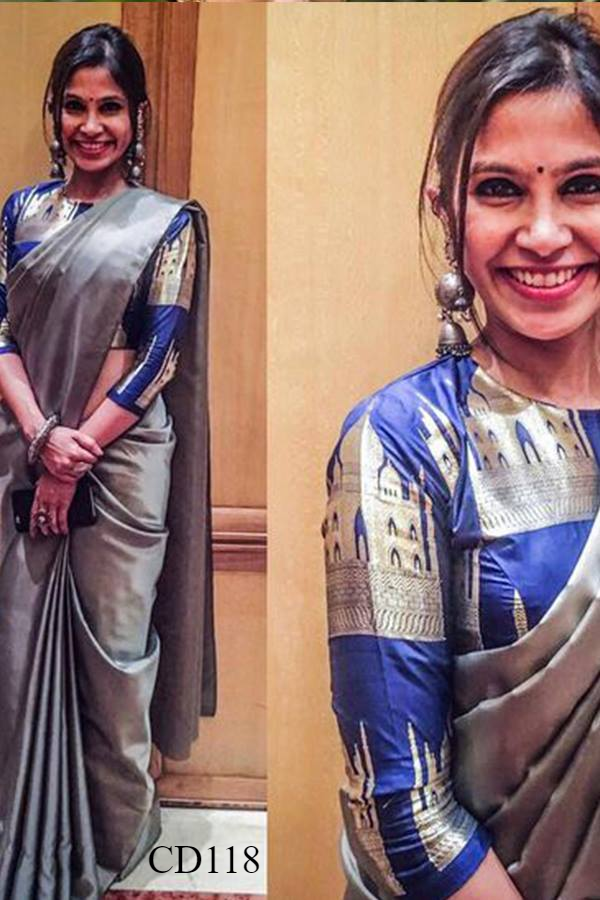 Grey Colored Classy Faux Silk Saree With Blouse Piece For Women
