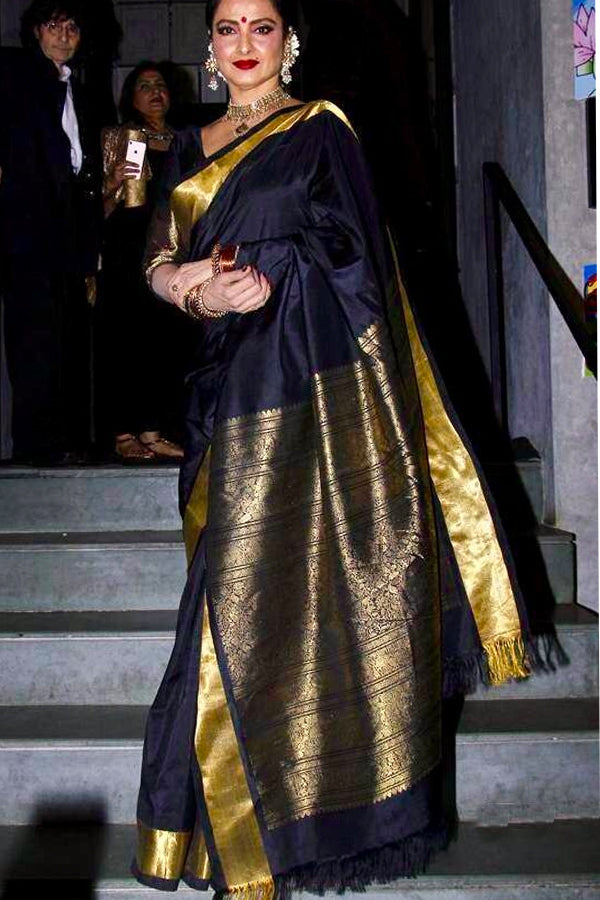 Dark Blue Faux Silk Traditional Wear Saree For Women With Blouse