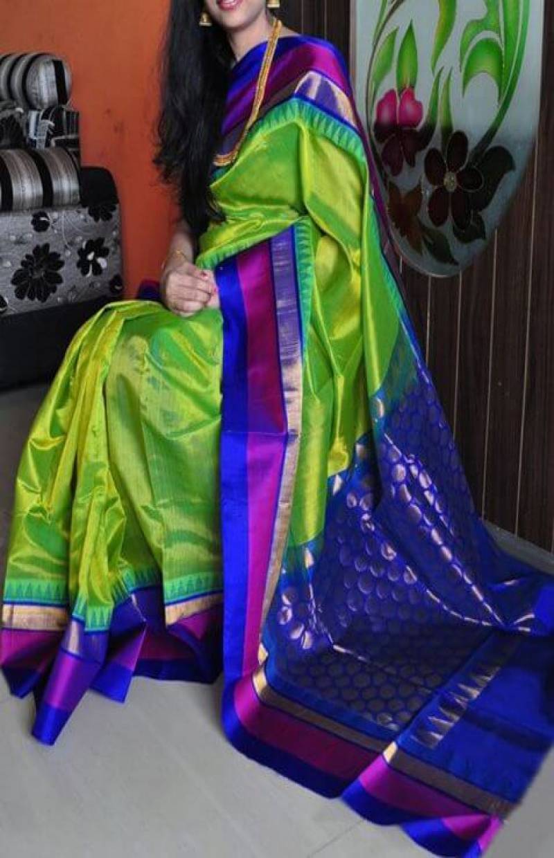 Dashing Green n Blue Color Faux Silk Party Wear Saree For Women With Blouse Piece