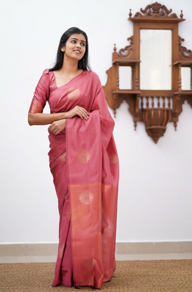 Artistic Pink Soft Silk Saree With Splendiferous Blouse Piece