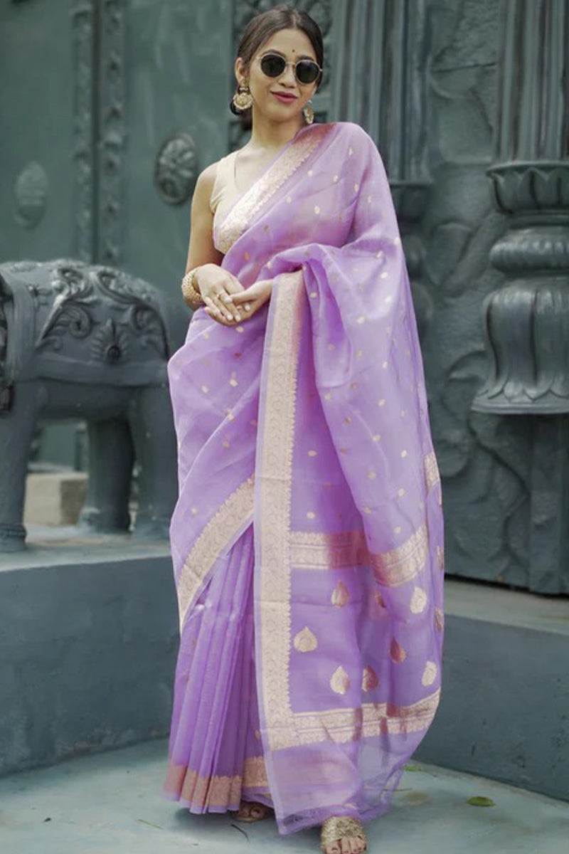 Refreshing Lavender Linen Silk Saree