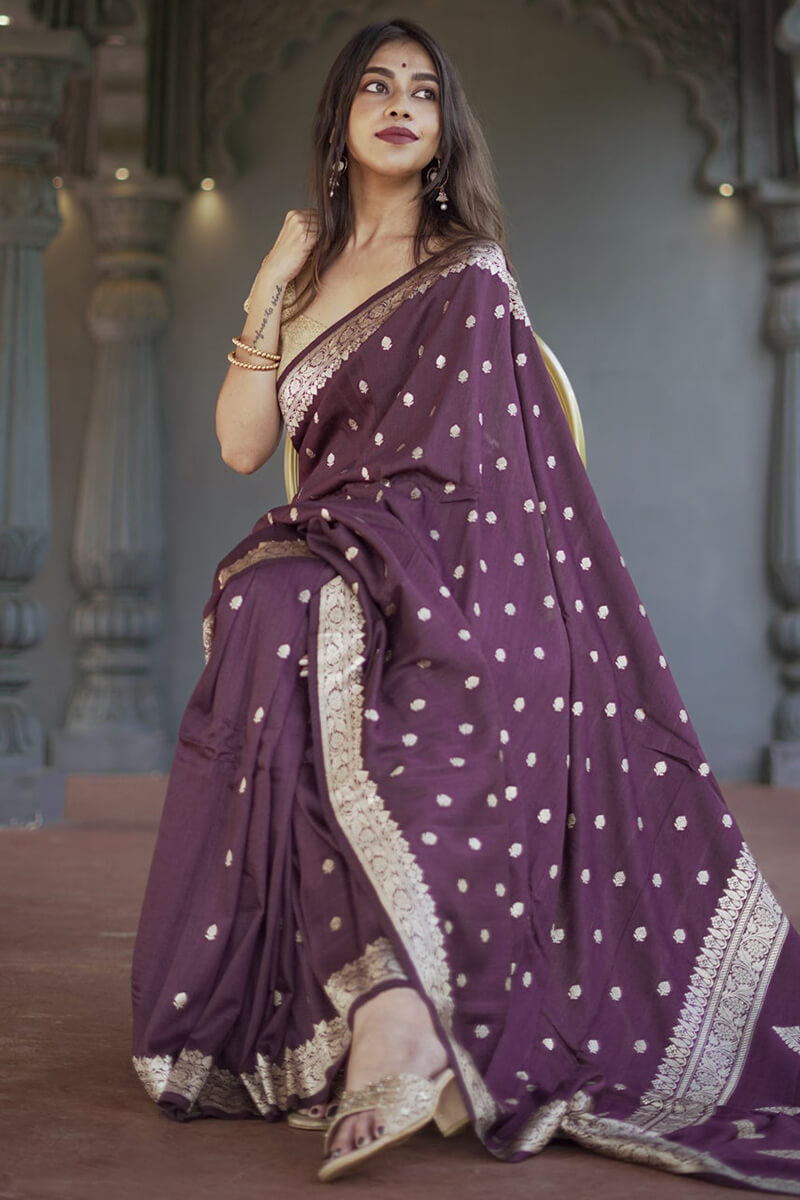 Divine Wine Linen Silk Saree With Prominent Blouse Piece