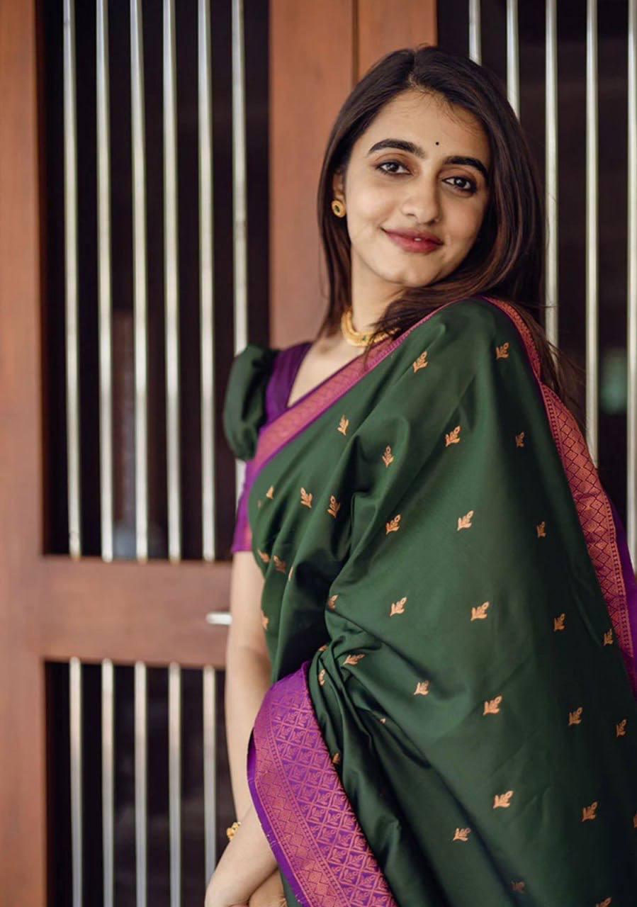 Precious Green Soft Silk Saree With Energetic Blouse Piece