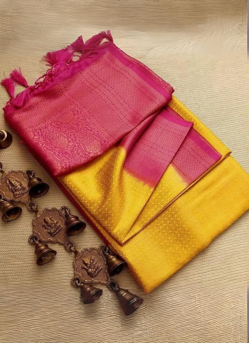 Nemesis Yellow Kanjivaram Silk Saree With Redolent Blouse Piece