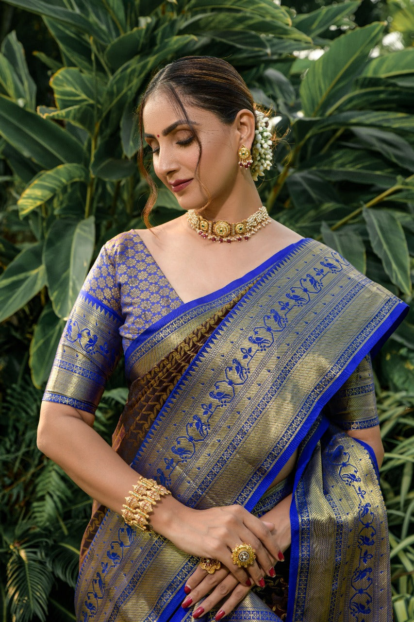Flaunt Wine Soft Banarasi Silk Saree With Bewitching Blouse Piece
