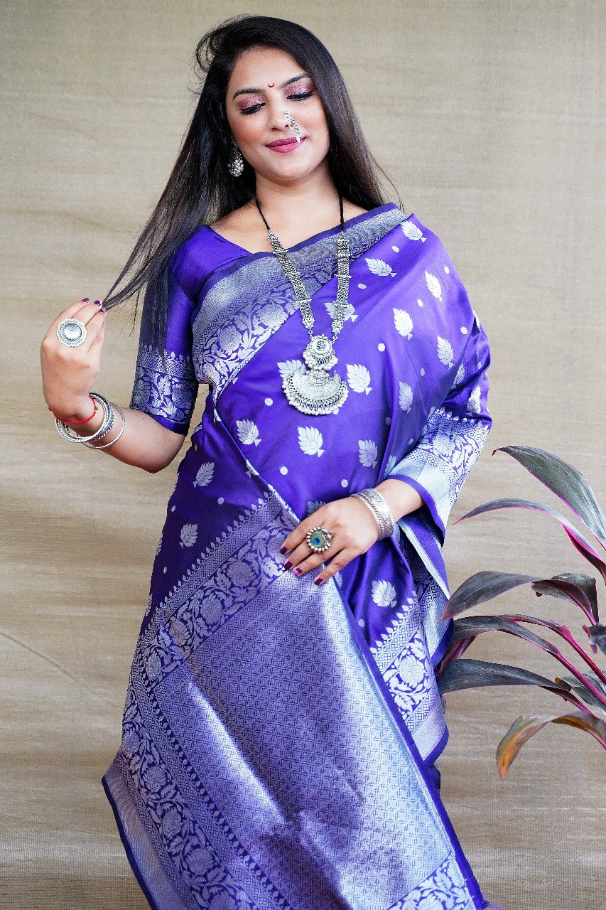 Prodigal Royal Blue Banarasi Silk Saree With Symmetrical Blouse Piece
