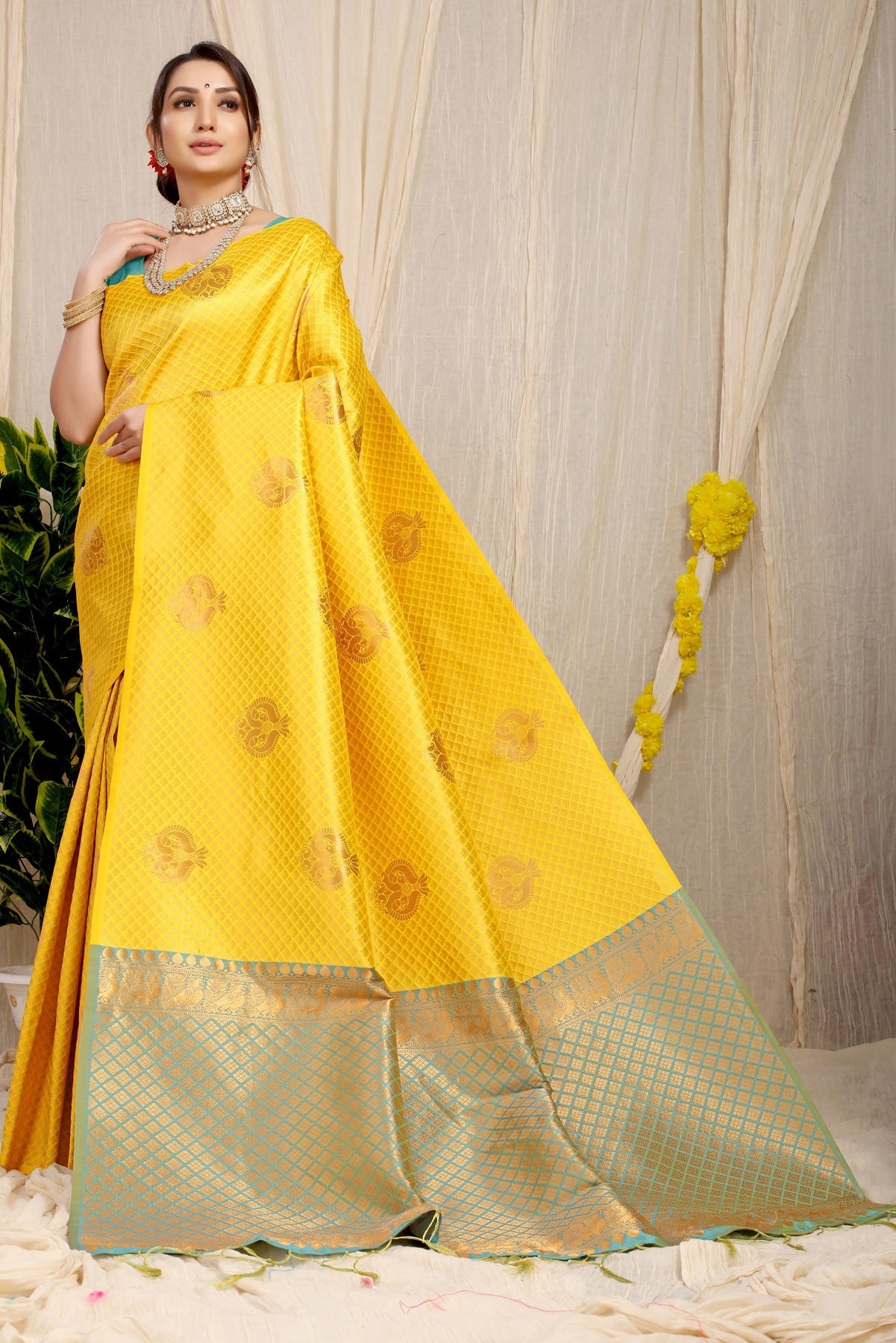 Refreshing Lemon Soft Silk Saree With Incredible Blouse Piece