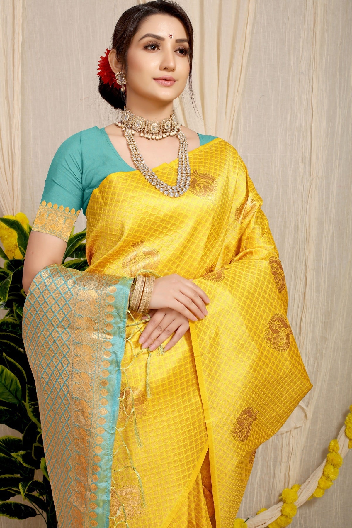 Refreshing Lemon Soft Silk Saree With Incredible Blouse Piece