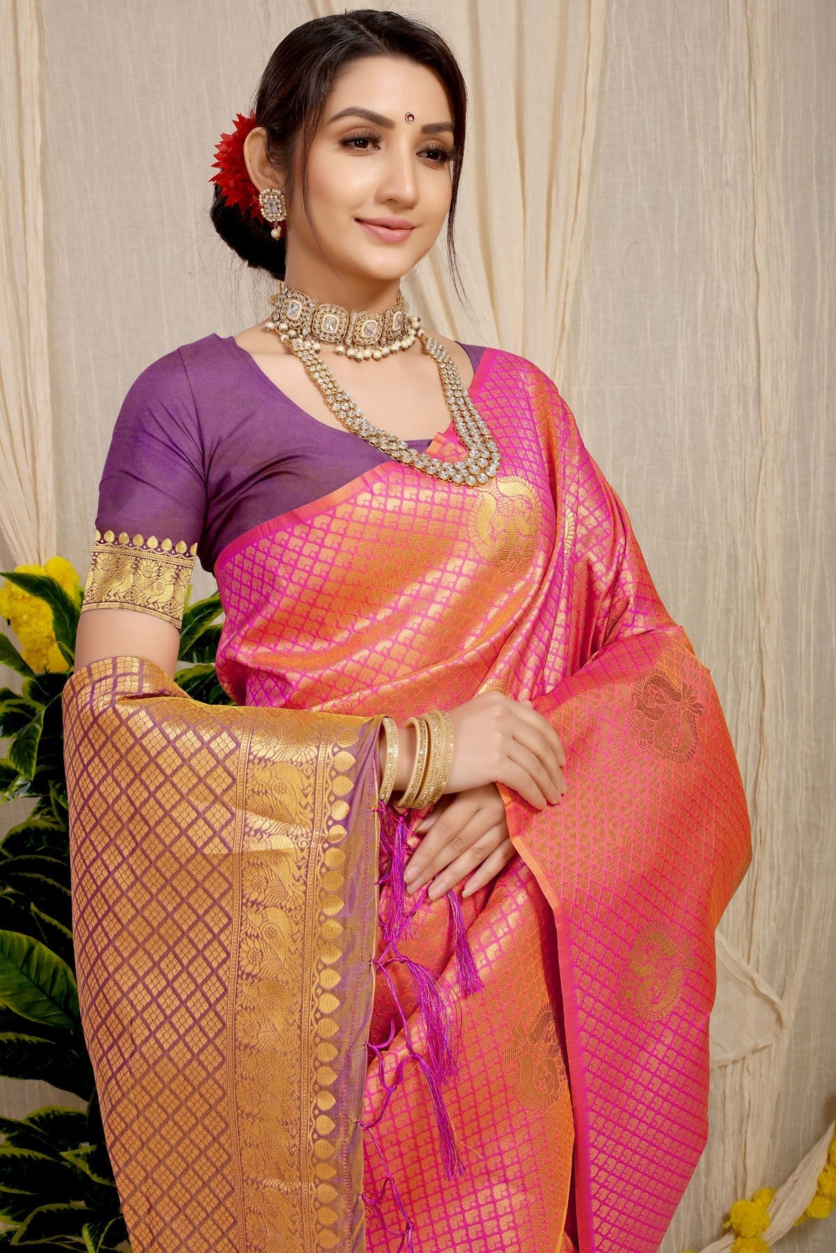 Radiant Pink Soft Silk Saree With Incredible Blouse Piece