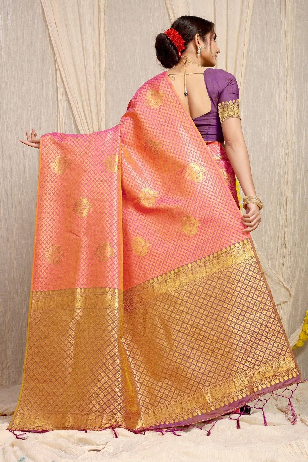 Radiant Pink Soft Silk Saree With Incredible Blouse Piece