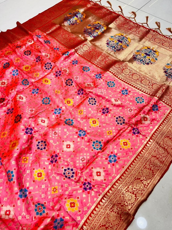Staring Pink Soft Patola Silk Saree with Demanding Blouse Piece
