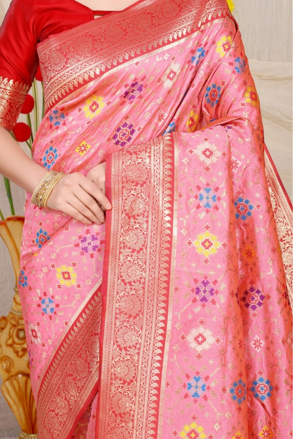 Staring Pink Soft Patola Silk Saree with Demanding Blouse Piece