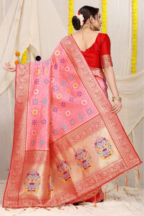 Staring Pink Soft Patola Silk Saree with Demanding Blouse Piece