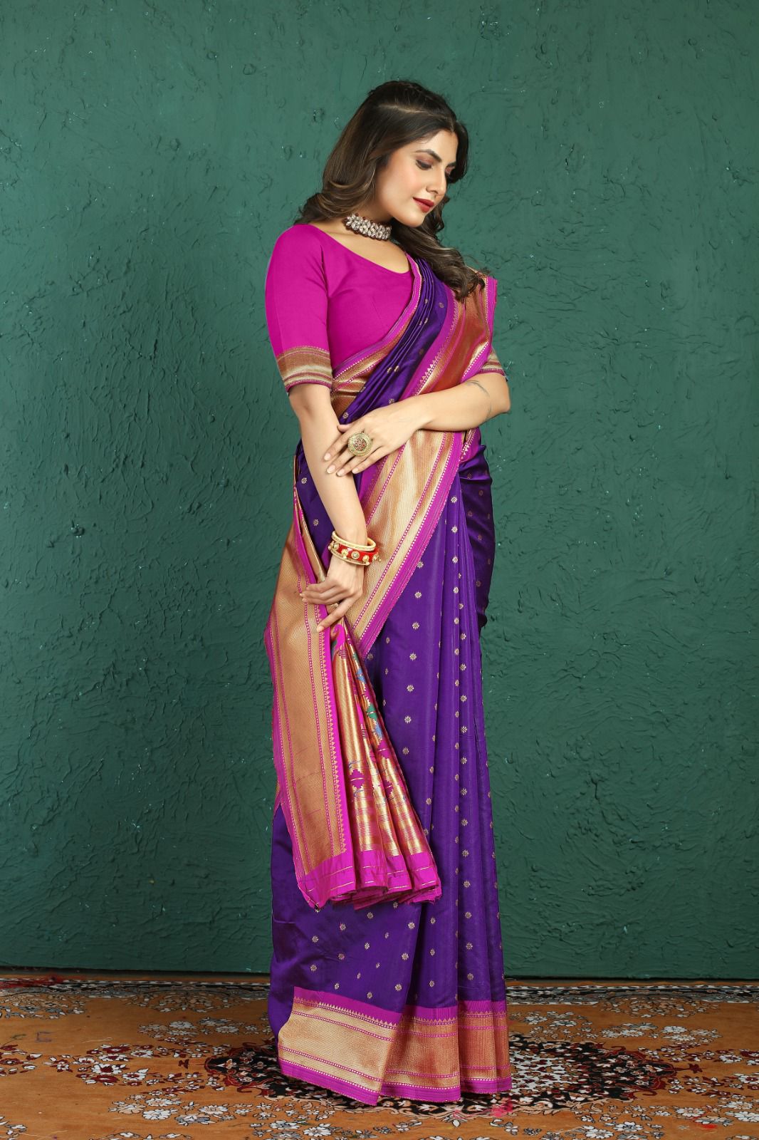 Charming Royal Purple Paithani Silk Saree With Beautiful Blouse Piece