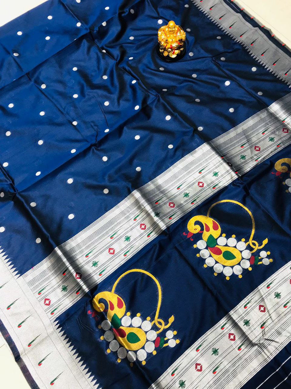 Angelic Navy Blue Paithani Silk Saree With Angelic Blouse Piece