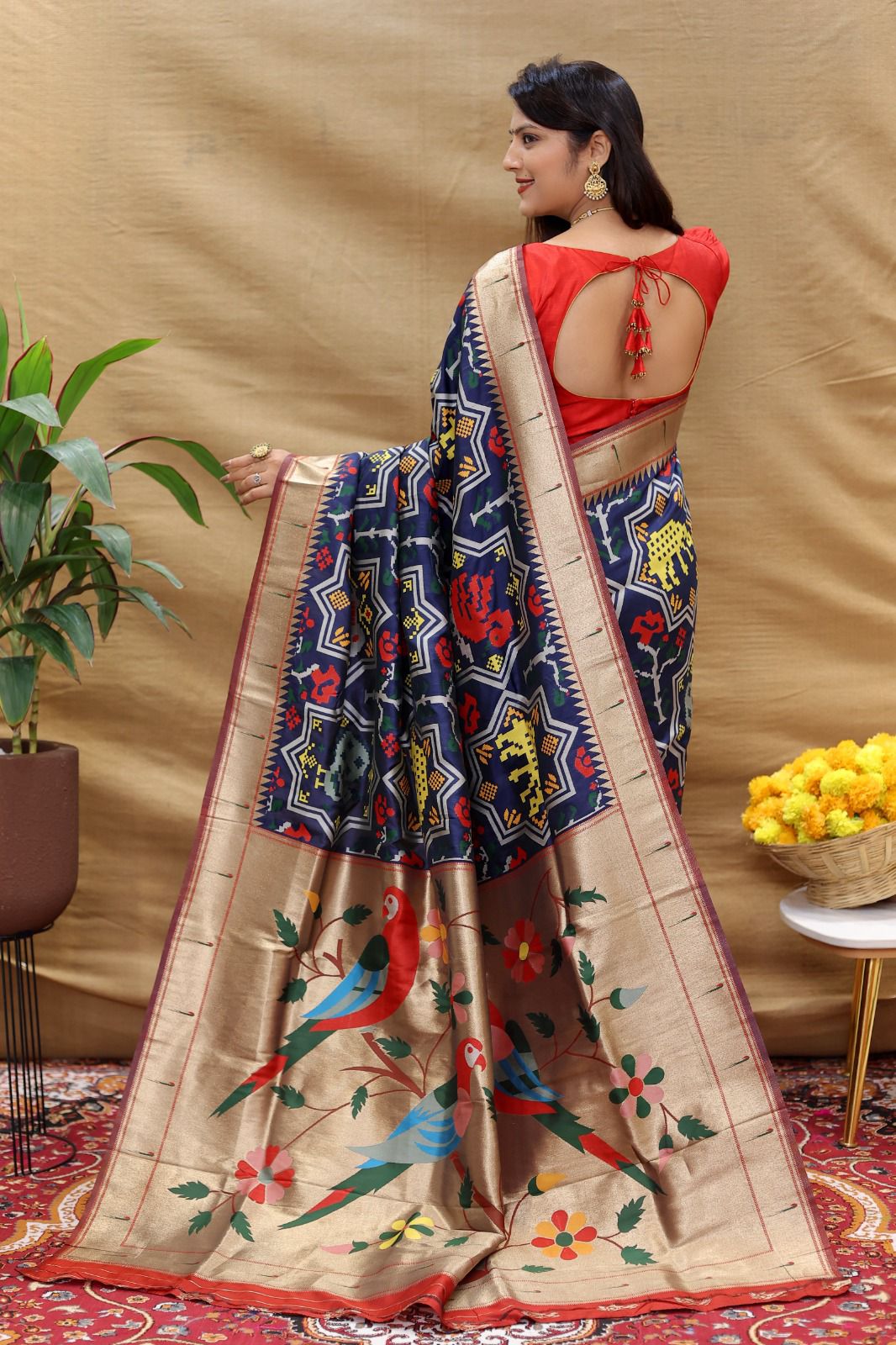 Opulent Navy Blue Paithani Silk Saree With Designer Blouse Piece