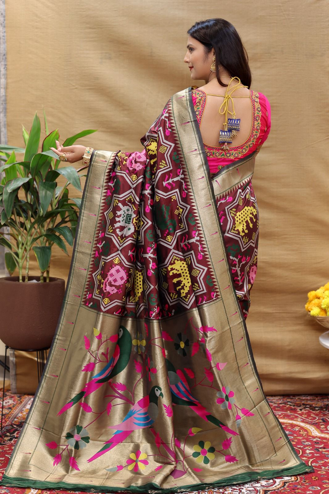Trendy Wine Paithani Silk Saree With Stylish Blouse Piece