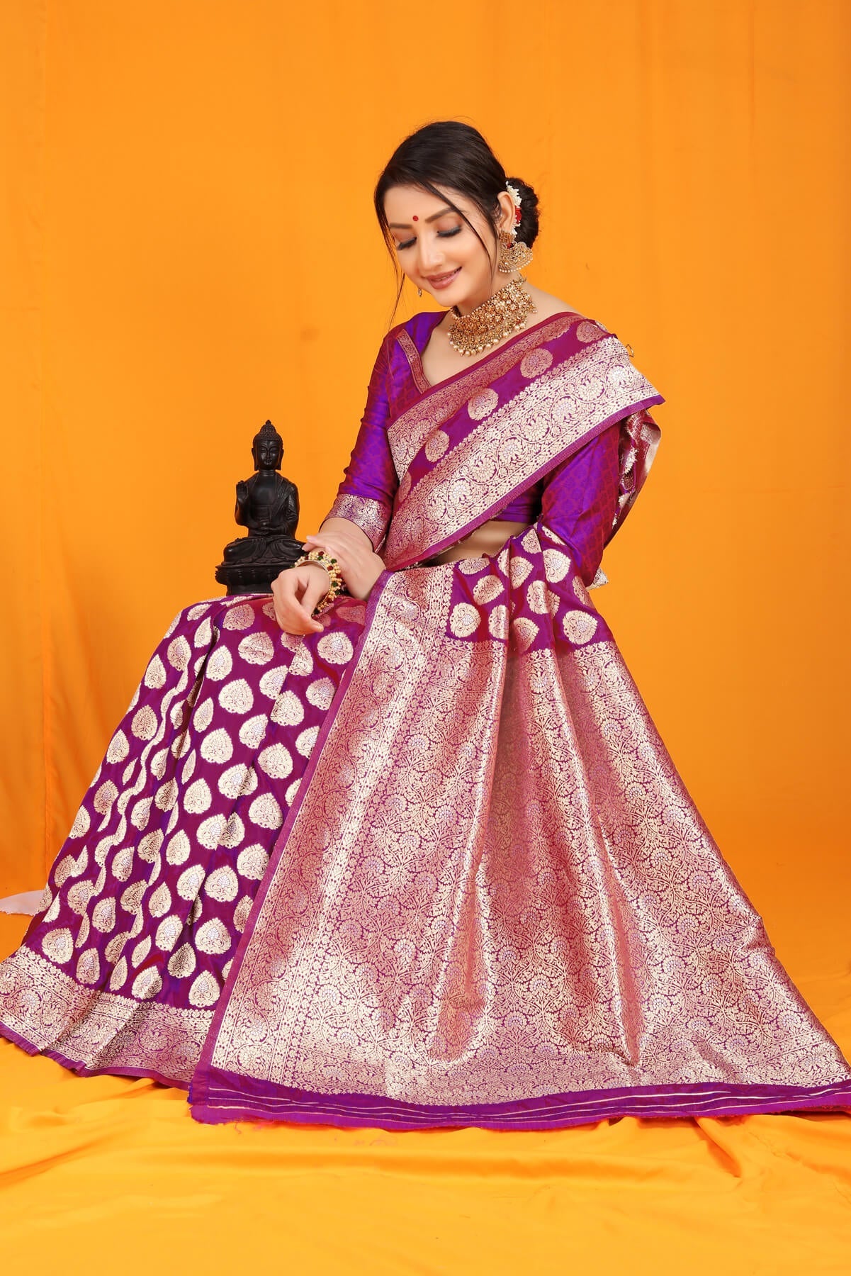 Surpassing Purple Banarasi Silk Saree With Divine Blouse Piece