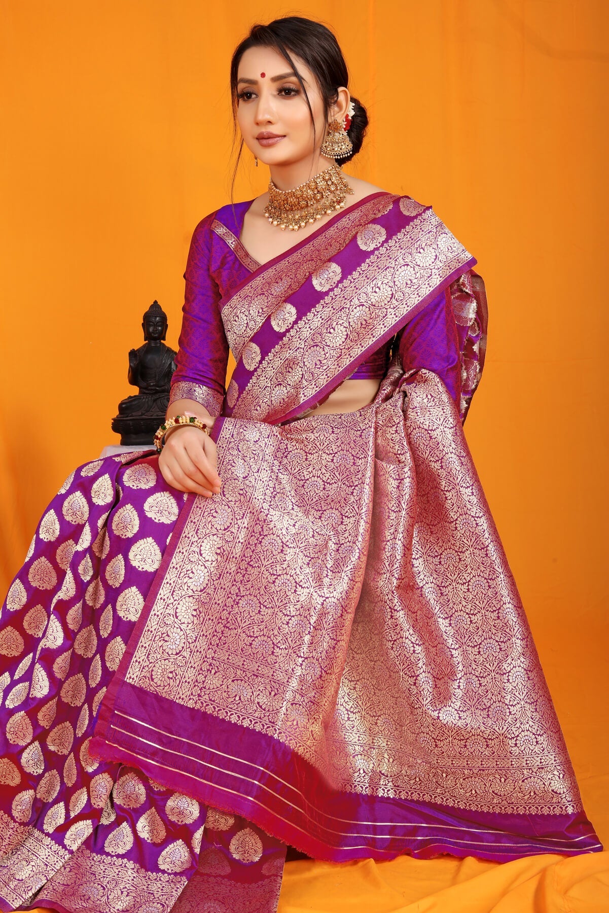 Surpassing Purple Banarasi Silk Saree With Divine Blouse Piece