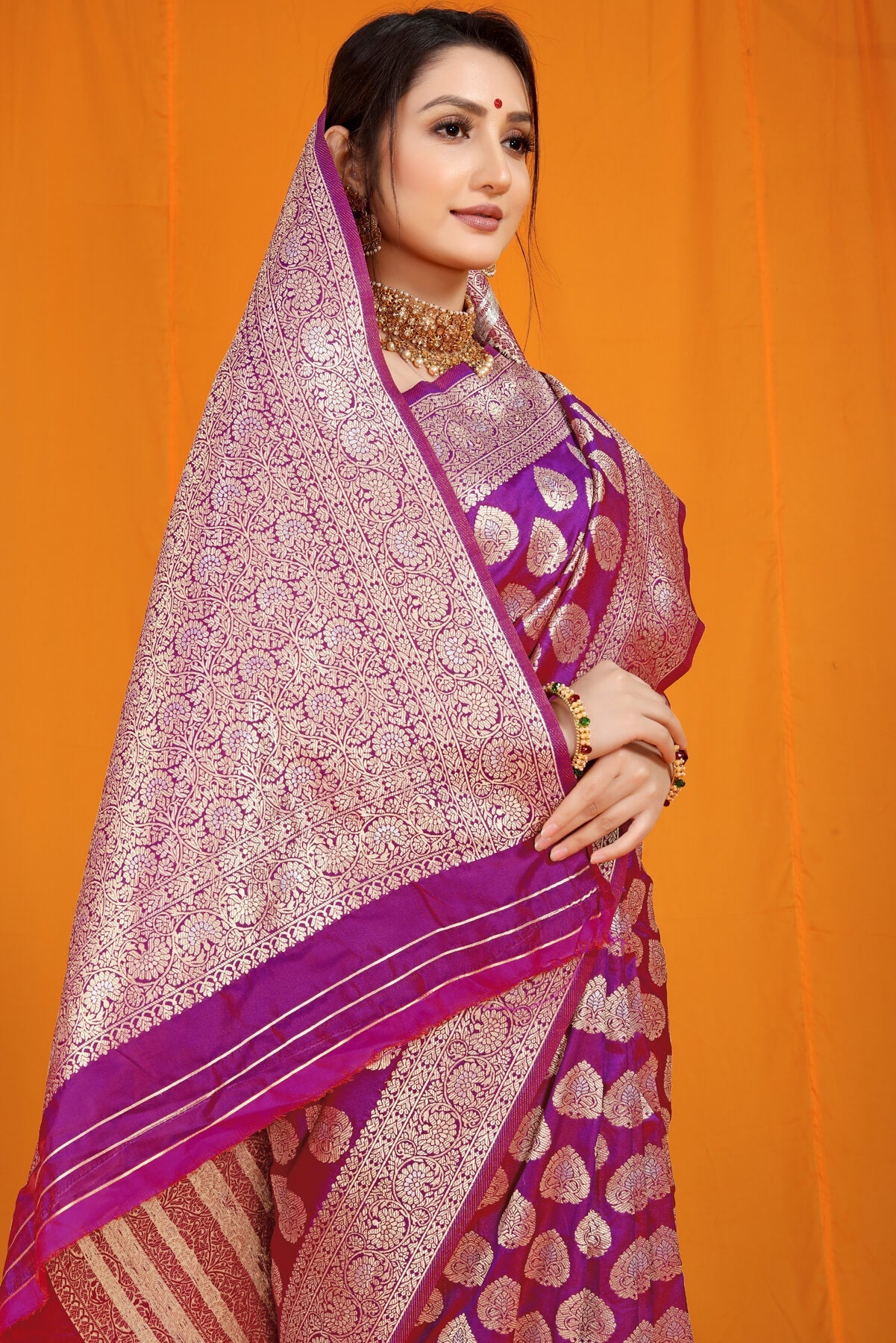 Surpassing Purple Banarasi Silk Saree With Divine Blouse Piece