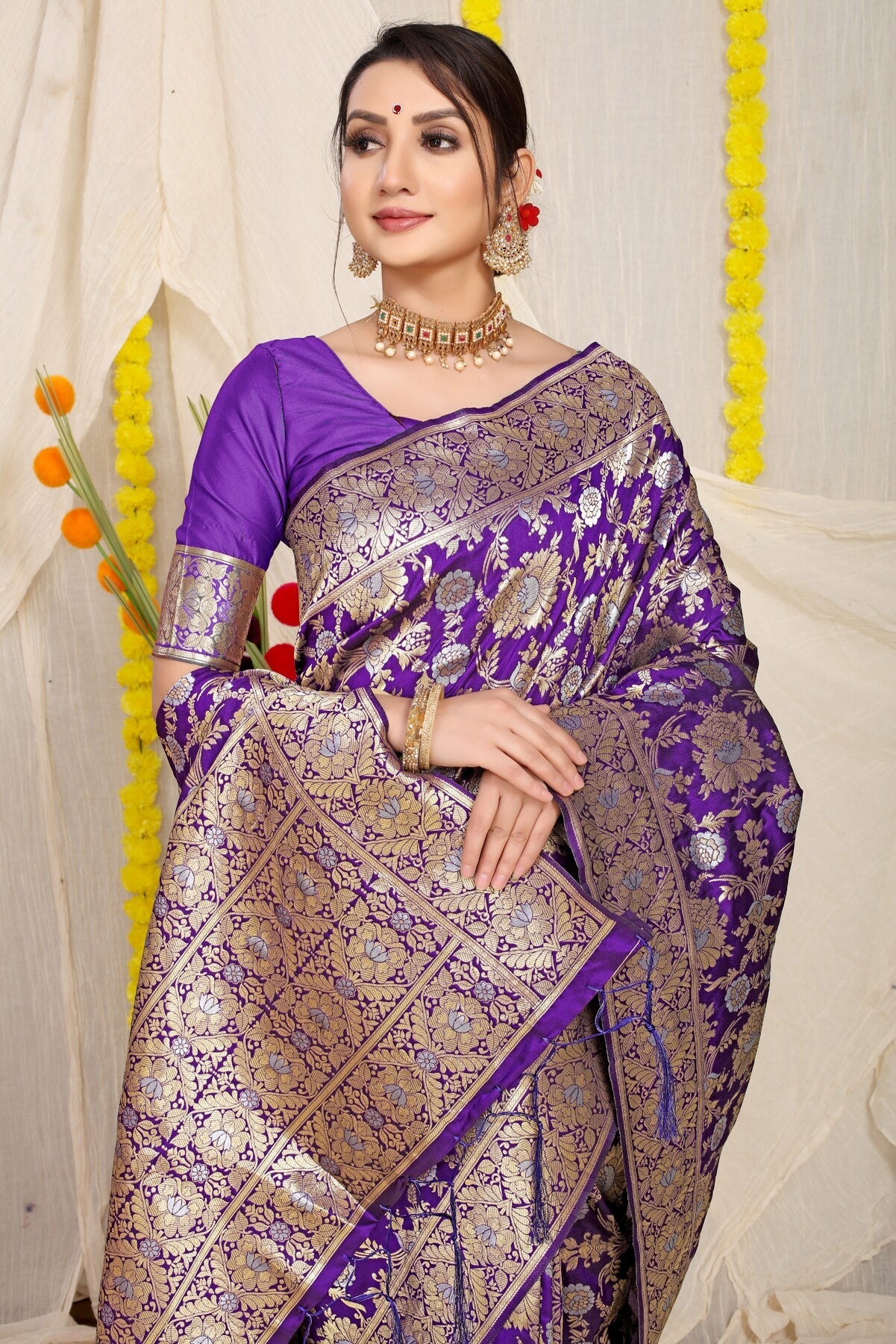 Phenomenal Royal Blue Banarasi Silk Saree With Fairytale Blouse Piece