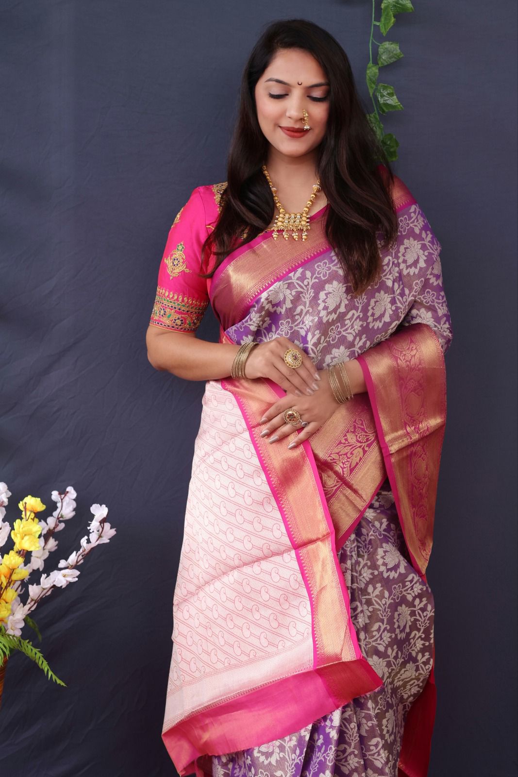 Profuse Purple Kanjivaram Silk With Magnificat Blouse Piece