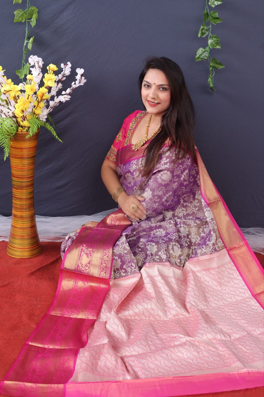 Profuse Purple Kanjivaram Silk With Magnificat Blouse Piece