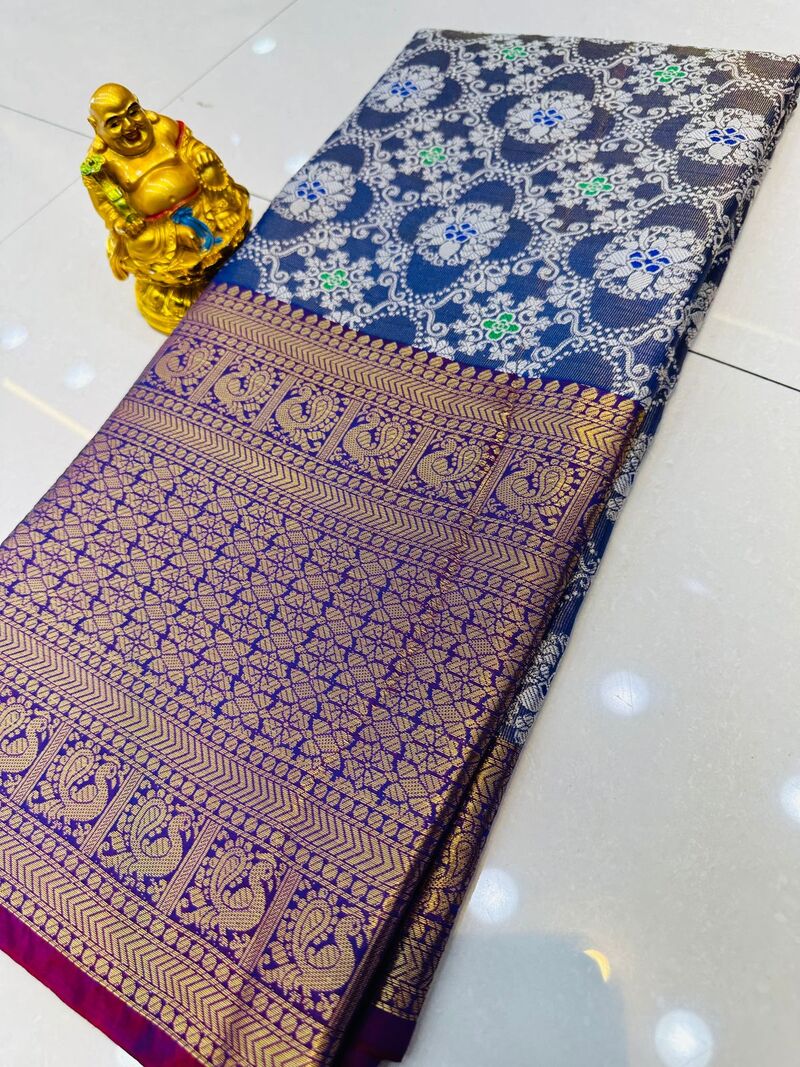 Conflate Blue Kanjivaram Silk and Angelic Blouse Piece