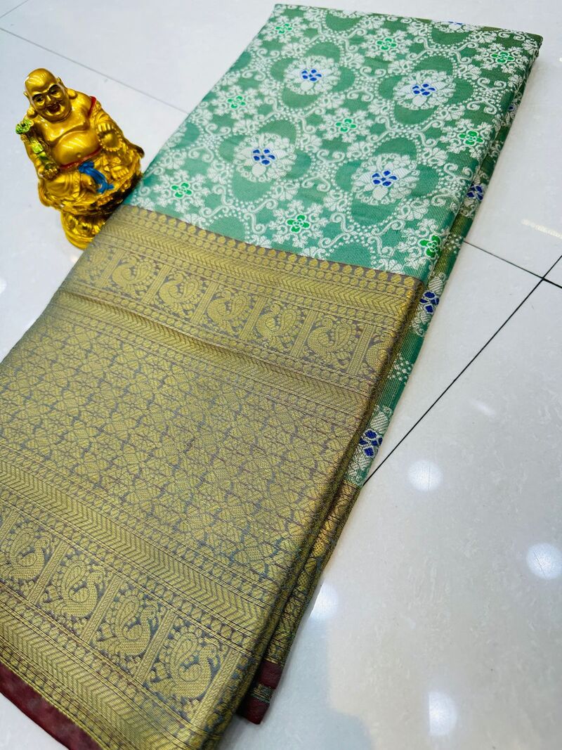Diaphanous Sea Green Kanjivaram Silk and Angelic Blouse Piece