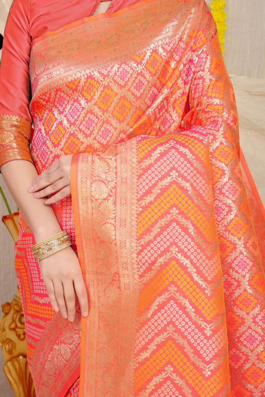 Woebegone Peach Soft Banarasi Silk Saree With Beautiful Blouse Piece