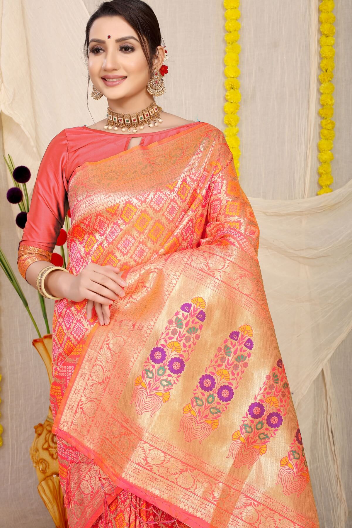 Woebegone Peach Soft Banarasi Silk Saree With Beautiful Blouse Piece