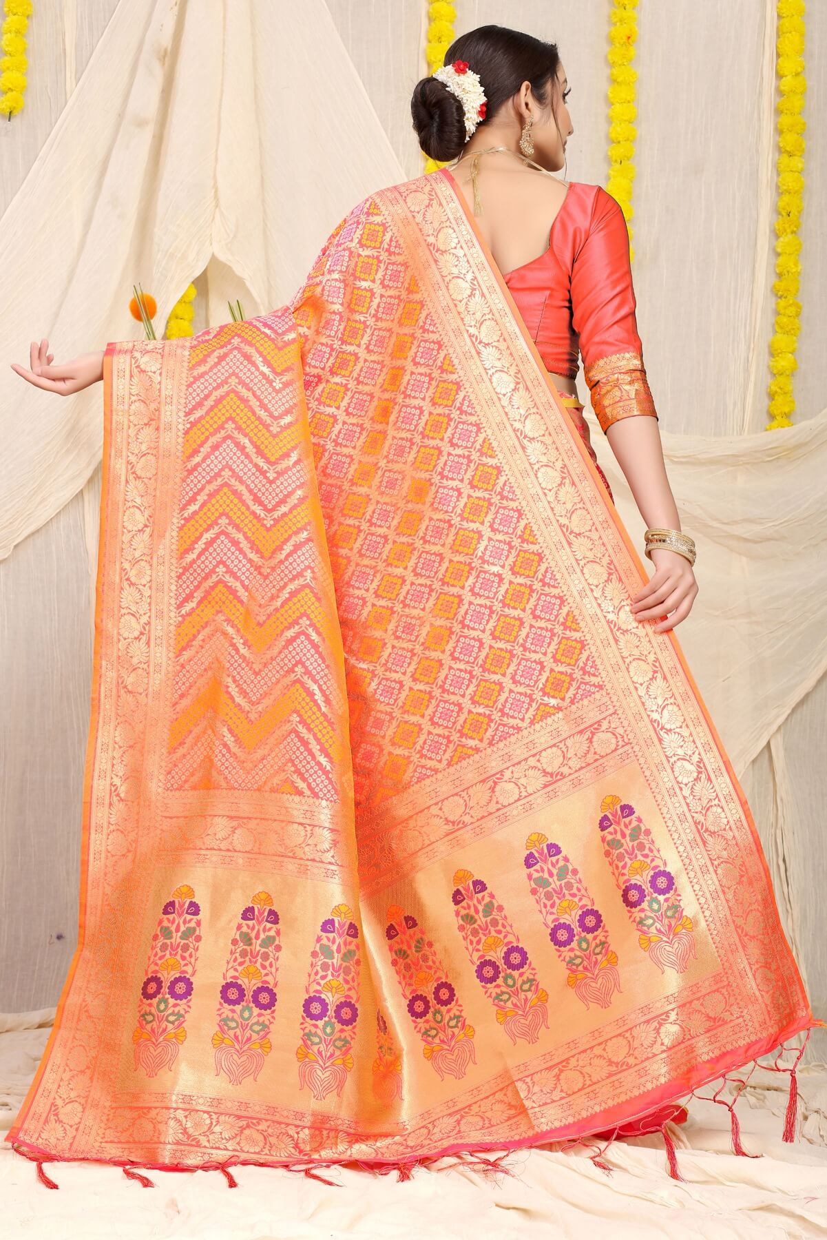 Woebegone Peach Soft Banarasi Silk Saree With Beautiful Blouse Piece