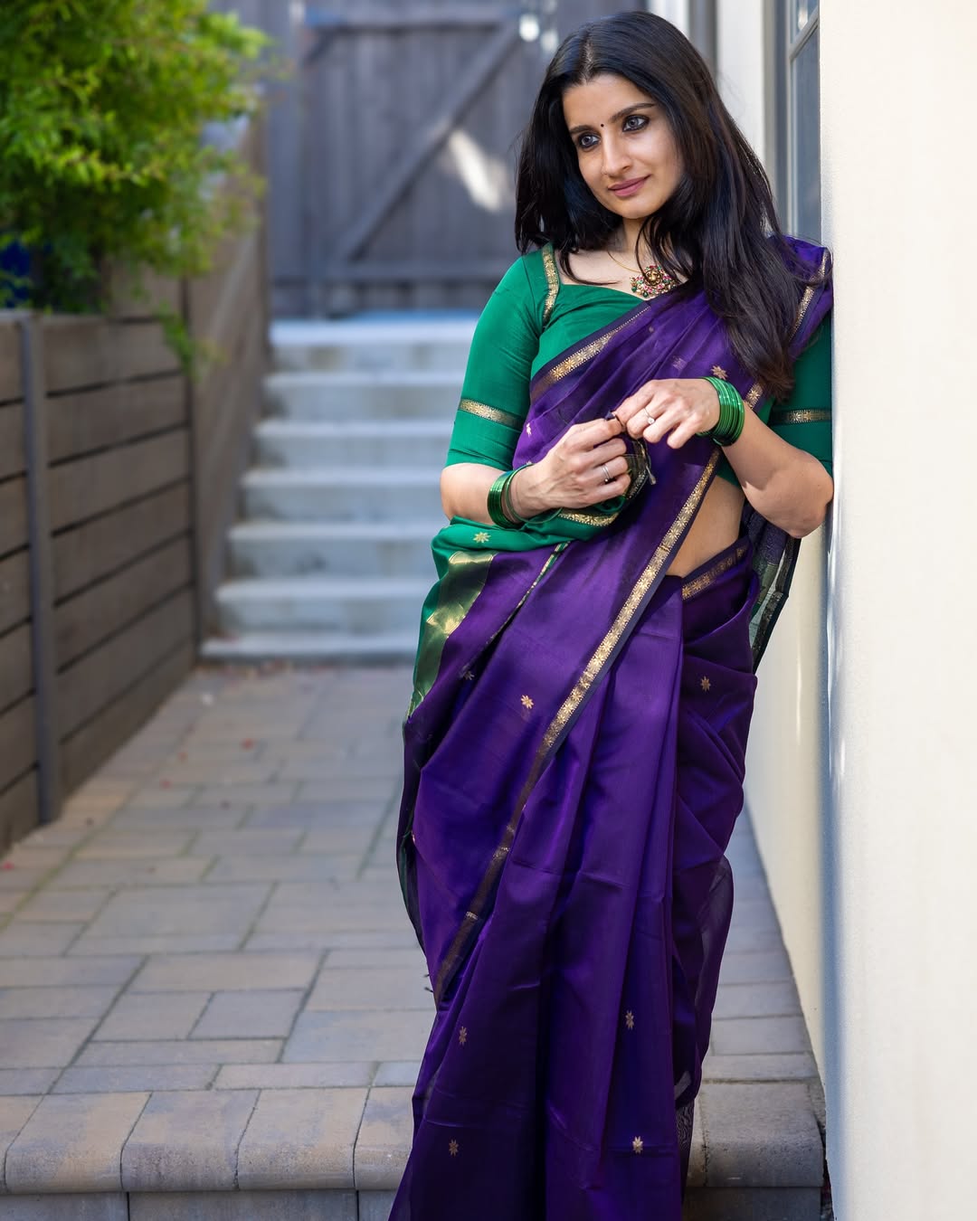 Traditional Purple Cotton Silk Saree With Verdant Blouse Piece