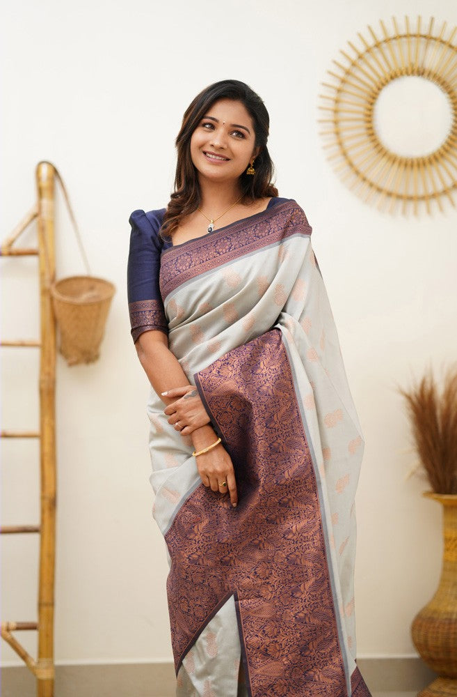 Marvellous Beige Soft Silk Saree With Stylish Blouse Piece