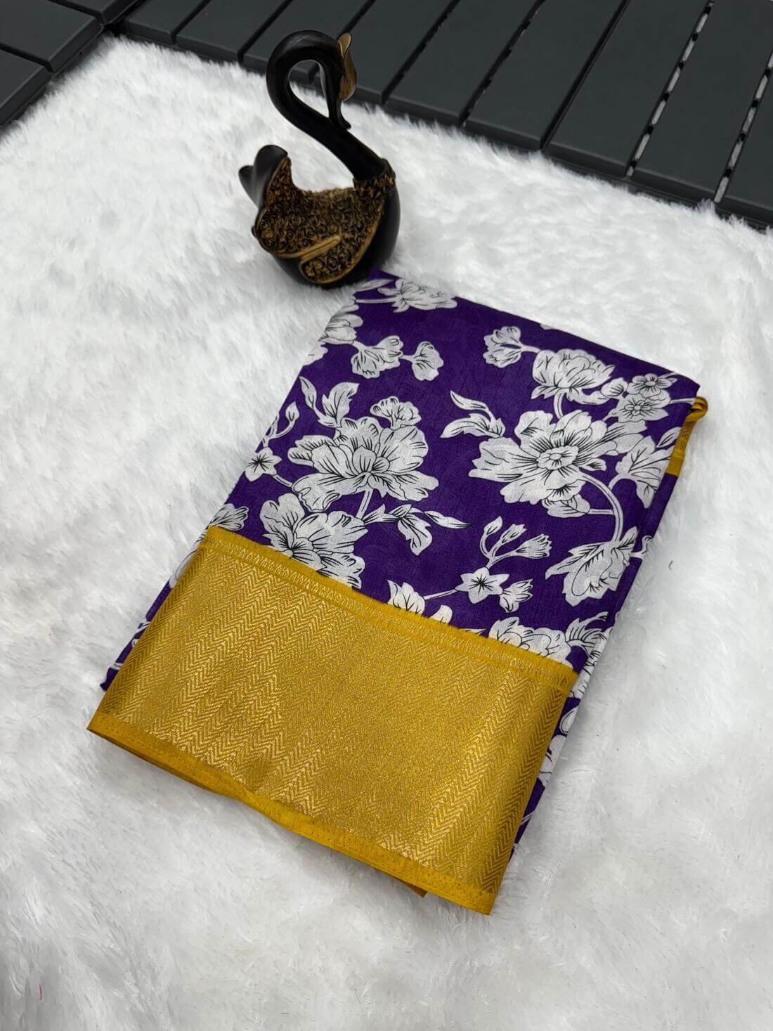 Captivating Royal Blue Digital Printed Dola Silk Saree With Appealing Blouse Piece
