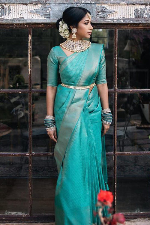 Phenomenal Firozi Soft Silk Saree With Preferable Blouse Piece
