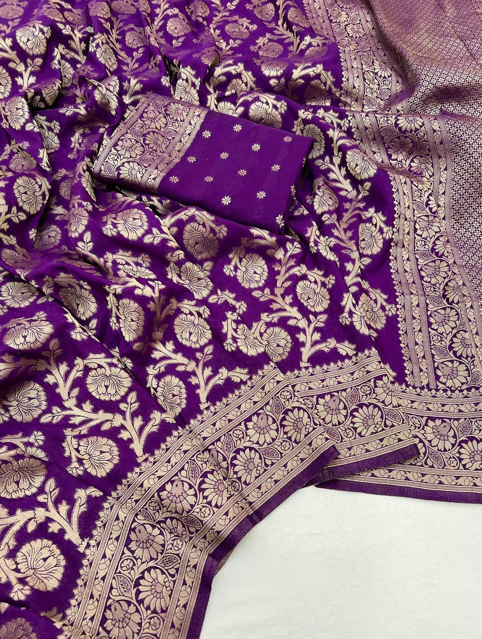 Twirling Purple Soft Banarasi Silk Saree With Traditional Blouse Piece