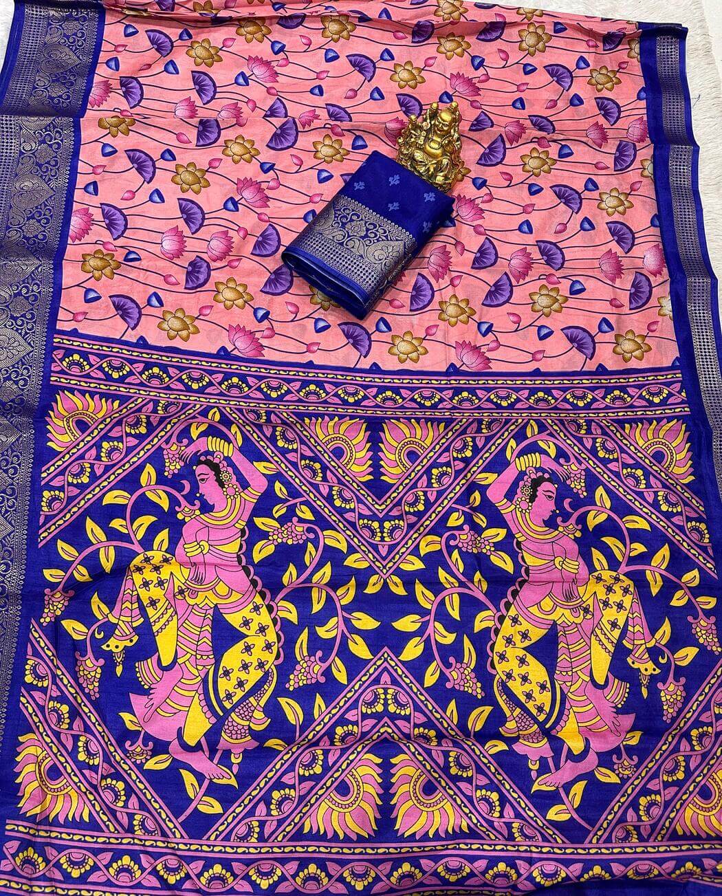 Adorning Pink Digital Printed Dola Silk Saree With Pleasant Blouse Piece
