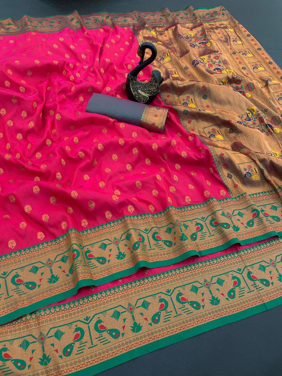 Winsome Dark Pink Paithani Silk Saree With Devastating Blouse Piece