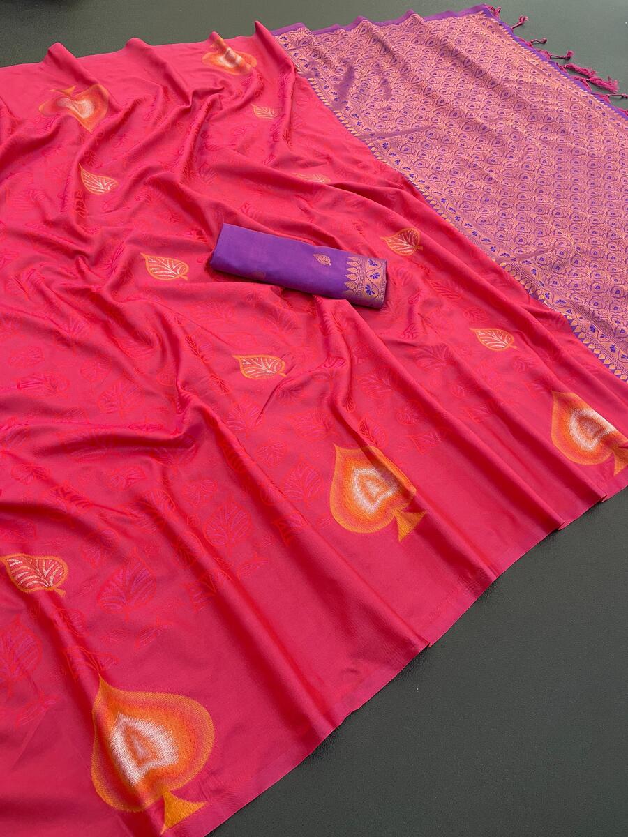 Vestigial Magenta Soft Banarasi Silk Saree With Palimpsest Blouse Piece