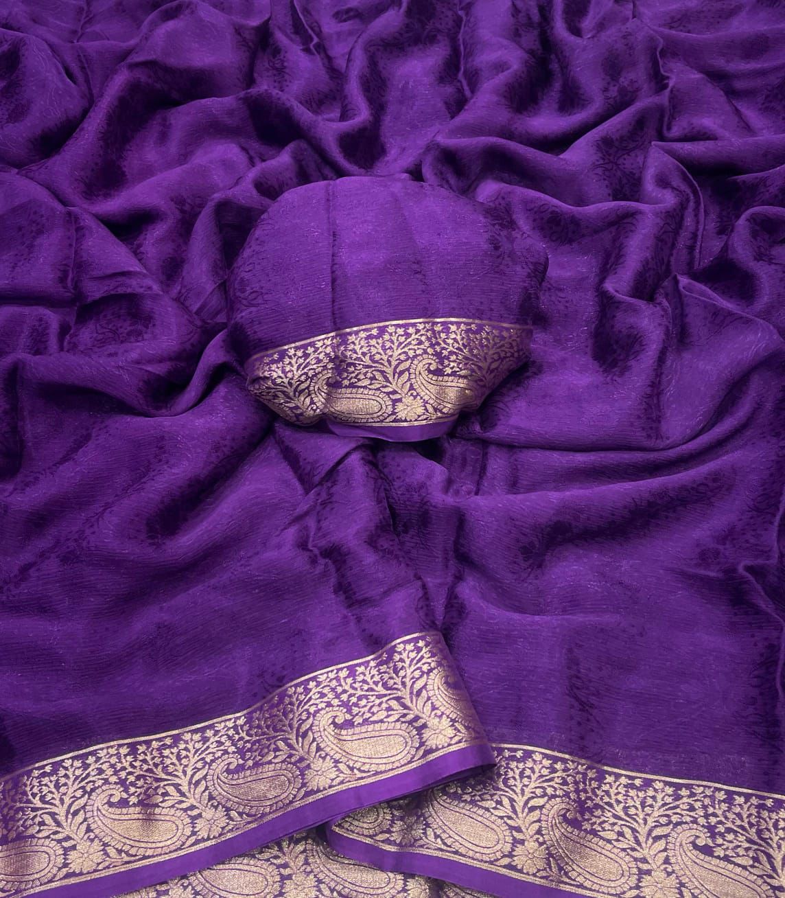 Lassitude Royal Purple Soft Banarasi Silk Saree With Bucolic Blouse Piece