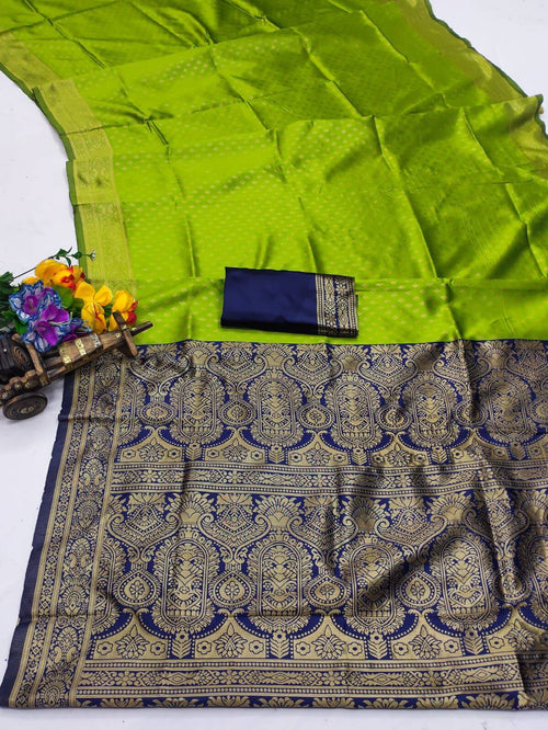 Radiant Parrot Soft Silk Saree With Jazzy Blouse Piece