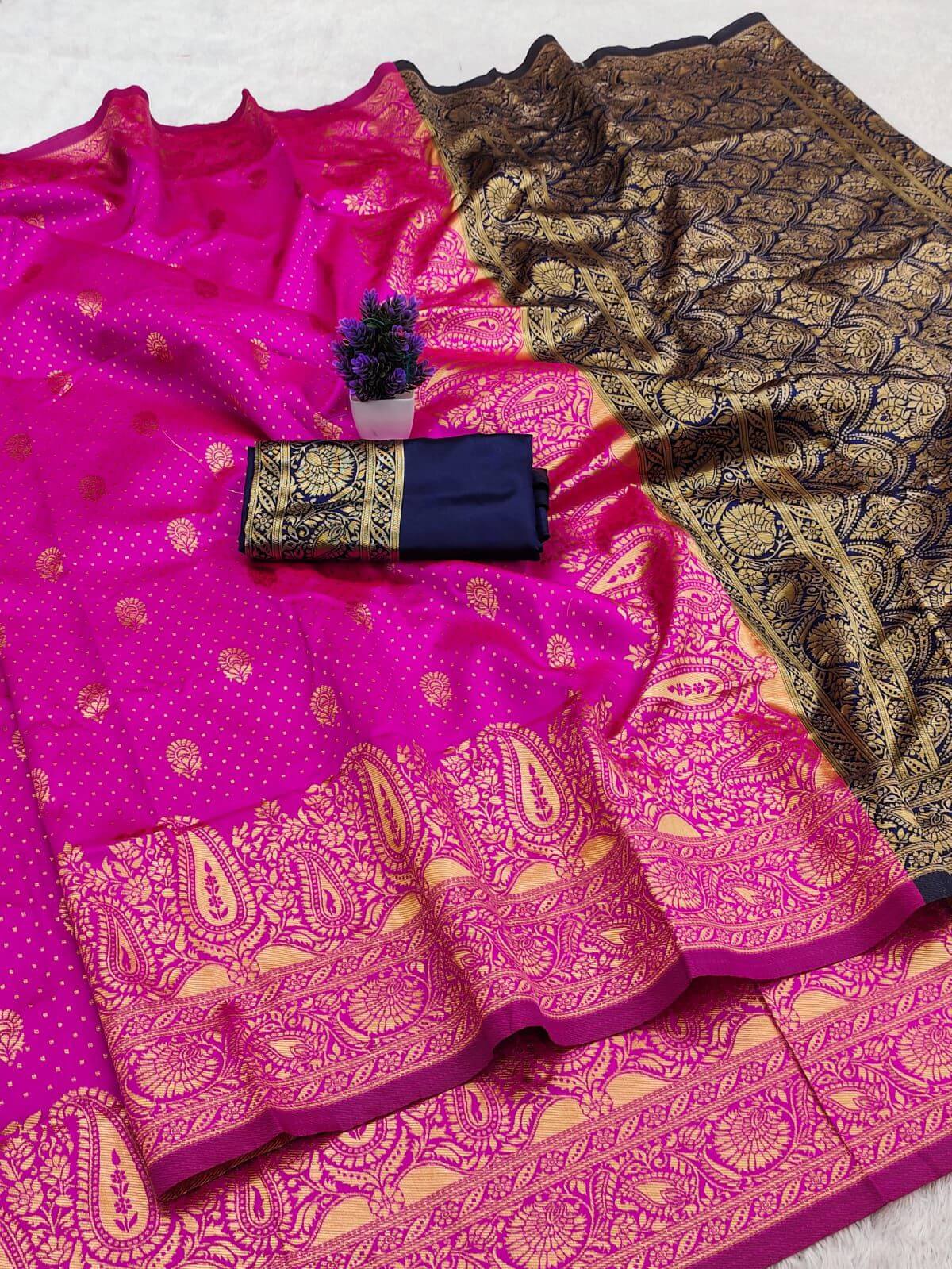 Flaunt Dark Pink Soft Silk Saree With Palimpsest Blouse Piece
