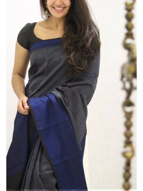 Ethnic Grey Faux Silk Woven Zari Work Saree With Blouse Piece Set