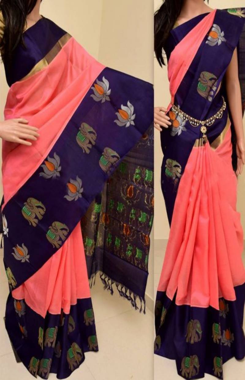 Innovative Peach Color Faux Silk Party Wear Saree For Women With Blouse Piece